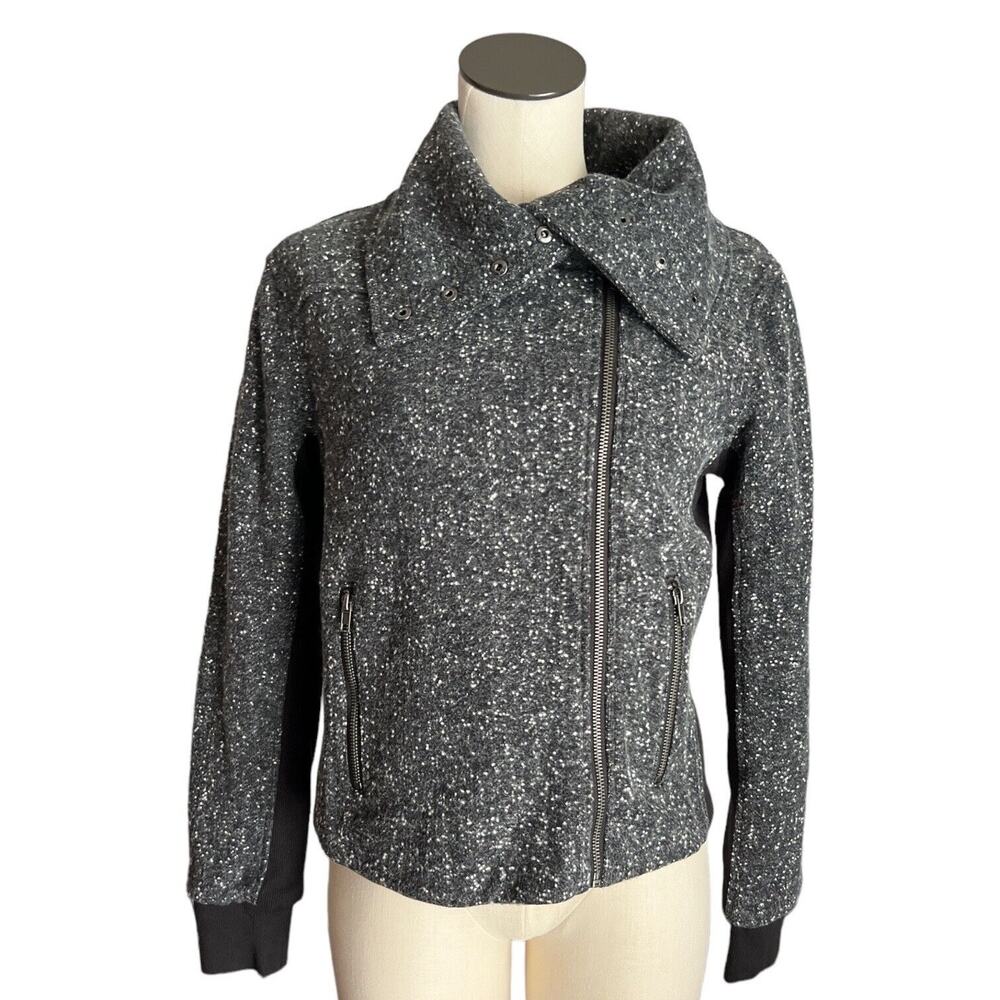 Splendid Womens Size Small Moto Coat biker jacket Gray Black Mock Neck NWT